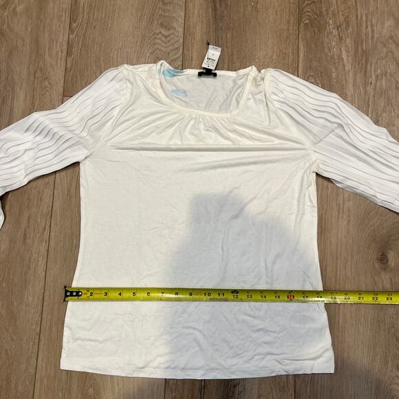 TALBOTS Women's Pleated Sleeve Crewneck Top Size S In White - Picture 9 of 13